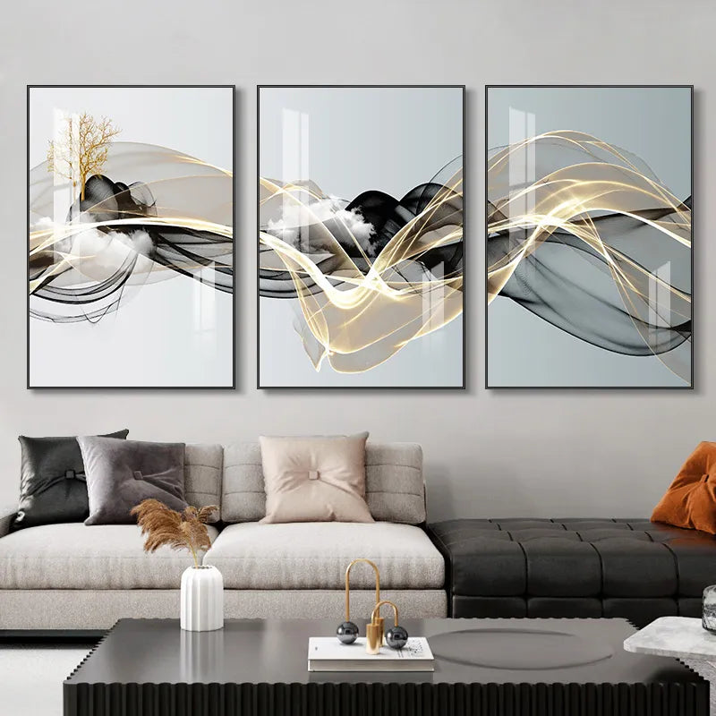 Conjunto de 3 Peças de Pinturas em Tela Abstrata Nórdica